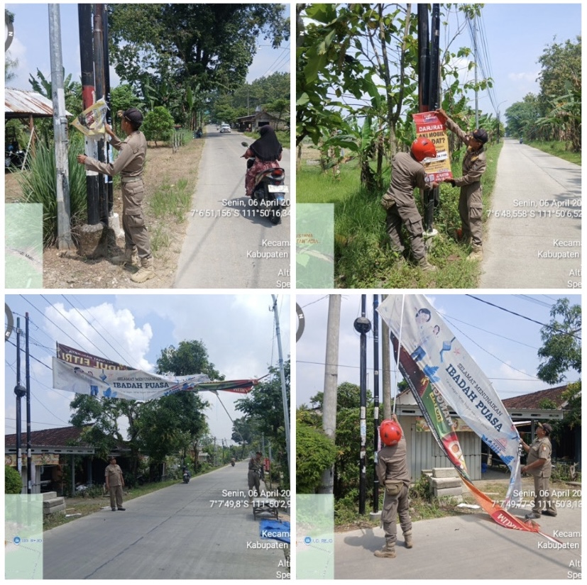 Tegakkan Perda, Satpol PP Kecamatan Trucuk Tertibkan Banner Liar di Jalur Padang-Kanten
