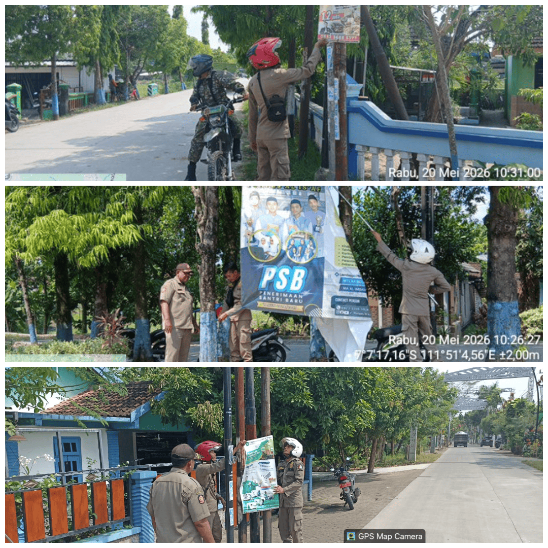 Satpol PP Trucuk Tertibkan Banner Melanggar Perda di Desa Sumberejo